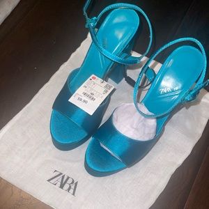 Zara High Heel Platform Sandals Turquoise Blue